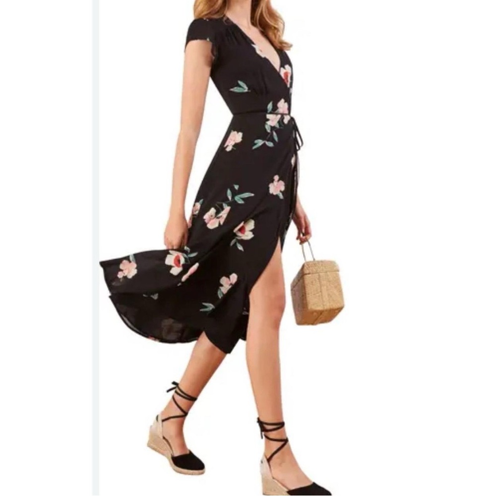 Reformation Black Floral Midi Dress